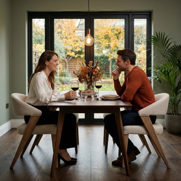 Chaise MAELA en bois de chêne brun clair et tissu naturel