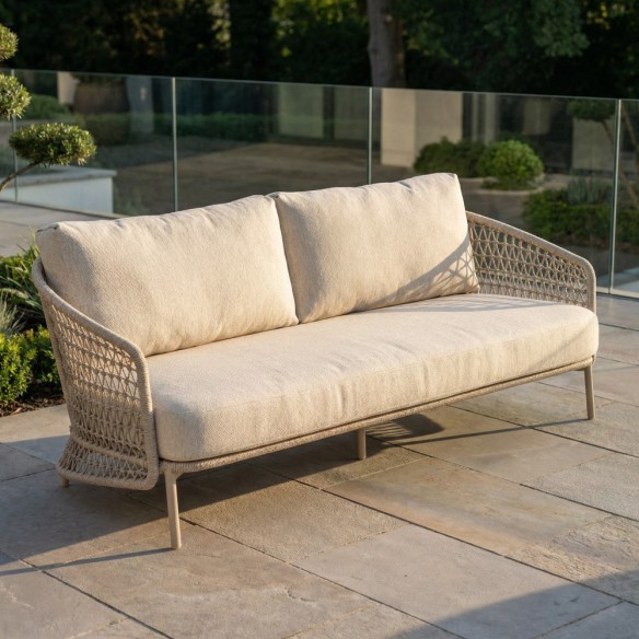 Canapé de jardin PALOMA 3 places cadre aluminium avec coussins beige crème