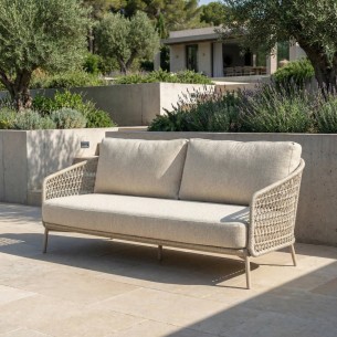 PALOMA Garden Sofa 3 Seater Aluminium Frame with Cream Beige Cushions