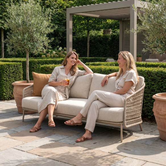 PALOMA Garden Sofa 3 Seater Aluminium Frame with Cream Beige Cushions