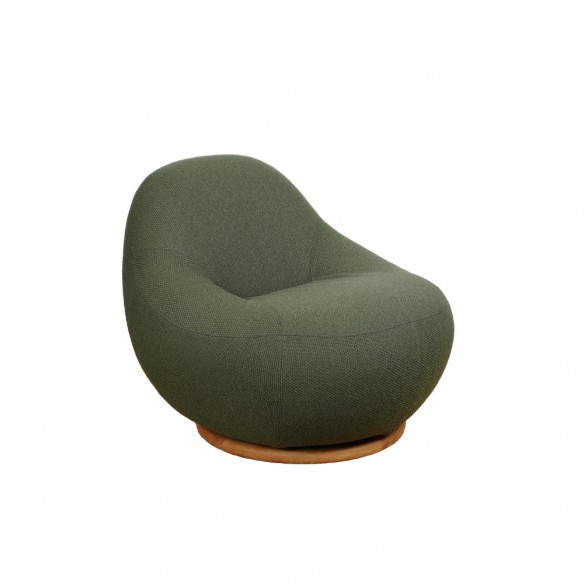 GEM Outdoor Swivel Lounge Chair with Teak Base and Textured Garrigue Green Fabric