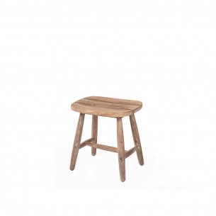 Tabouret de jardin FRESCO en teck recyclé gris naturel H46cm 2