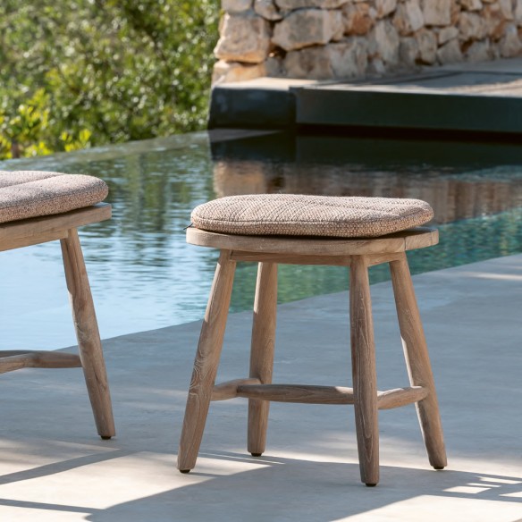 Tabouret de jardin FRESCO en teck recyclé gris naturel H46cm