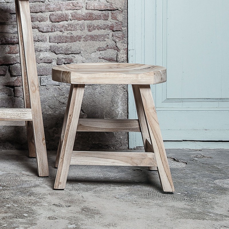 Tabouret KING en teck recyclé piétement assise naturel