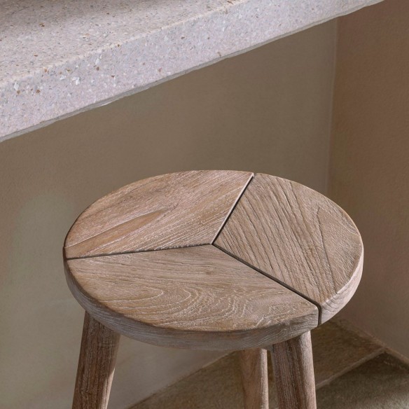 Tabouret de jardin ARBOLI en teck recyclé gris naturel H46cm