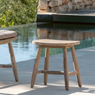 Tabouret de jardin FRESCO en teck recyclé gris naturel H46cm