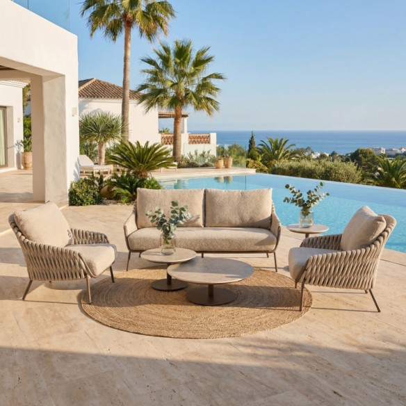 MISTRAL Lounge Set 5 Seater in Taupe Aluminium with a Pair of Ceramic Coffee Tables