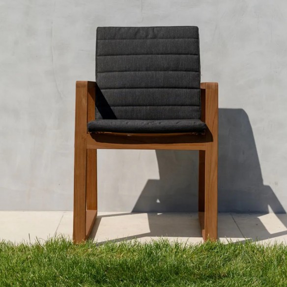 Chaise de jardin FLORENCE en teck et coussin gris graphite