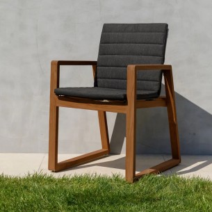 Chaise de jardin FLORENCE en teck et coussin gris graphite