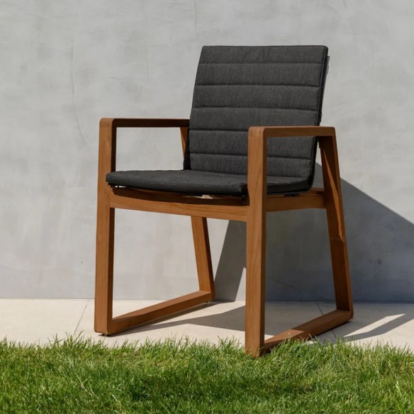 Chaise de jardin FLORENCE en teck et coussin gris graphite
