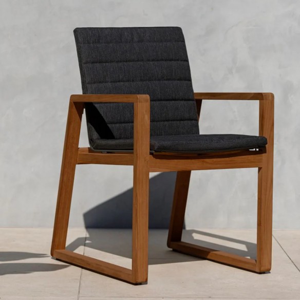 Chaise de jardin FLORENCE en teck et coussin gris graphite