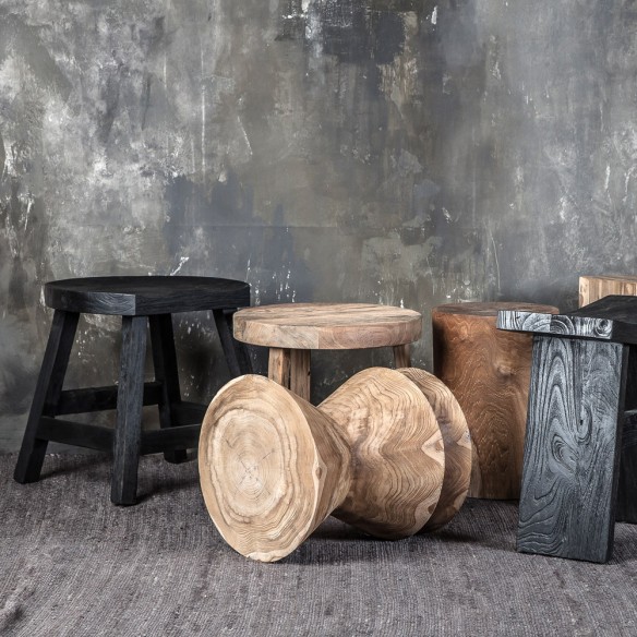 Tabouret KING en teck recyclé piétement assise noir Dareels