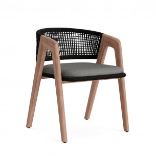 Chaise de jardin FITZGERALD en teck et coussin gris souris 2