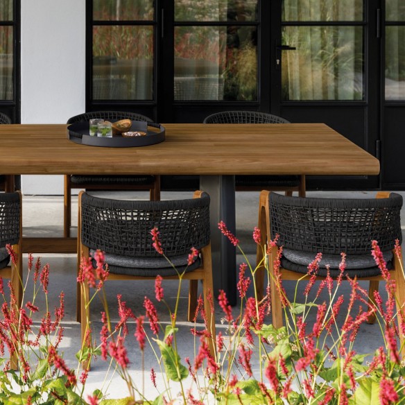 Chaise de jardin FITZGERALD en teck et coussin gris souris