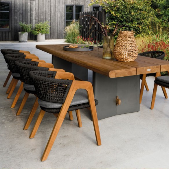 FITZGERALD Outdoor Dining Chair in Teak with Mist Grey Cushion