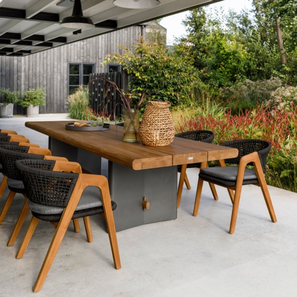 Chaise de jardin FITZGERALD en teck et coussin gris souris