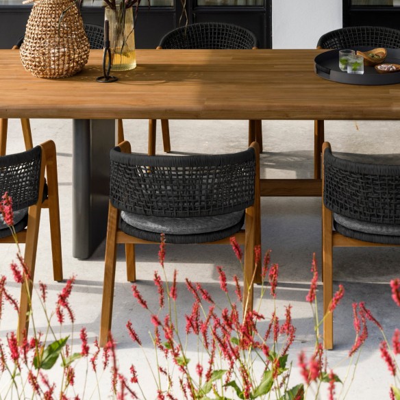 Chaise de jardin FITZGERALD en teck et coussin gris souris