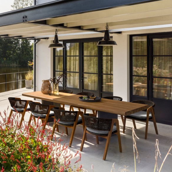 FITZGERALD Outdoor Dining Chair in Teak with Mist Grey Cushion