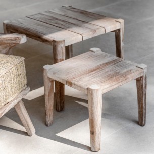 FELIX Round Garden Coffee Tables Trio in Reclaimed Teak H33cm H37cm H42cm