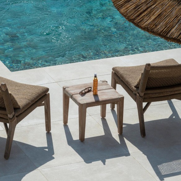 Duo de tables basses carrées de jardin FELIX en teck recyclé gris naturel H35cm H42cm