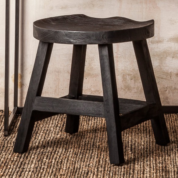 Tabouret KING en teck recyclé piétement assise noir