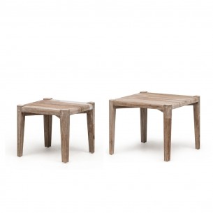 FELIX Round Garden Coffee Tables Trio in Reclaimed Teak H33cm H37cm H42cm 2