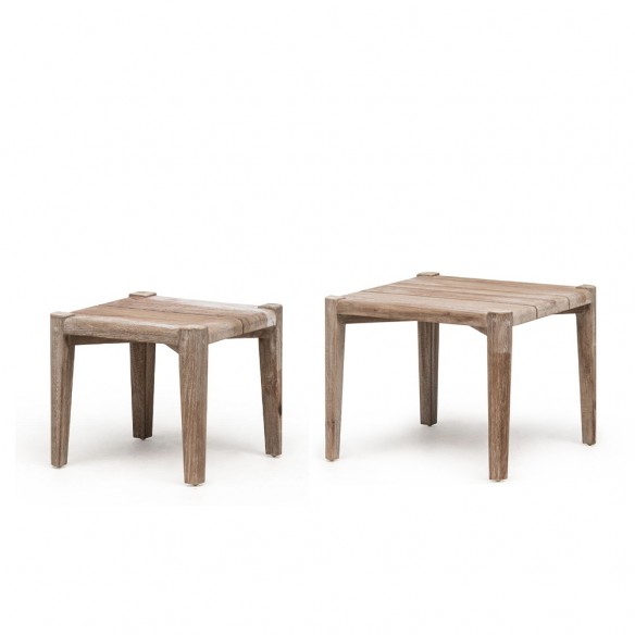 FELIX Round Garden Coffee Tables Trio in Reclaimed Teak H33cm H37cm H42cm