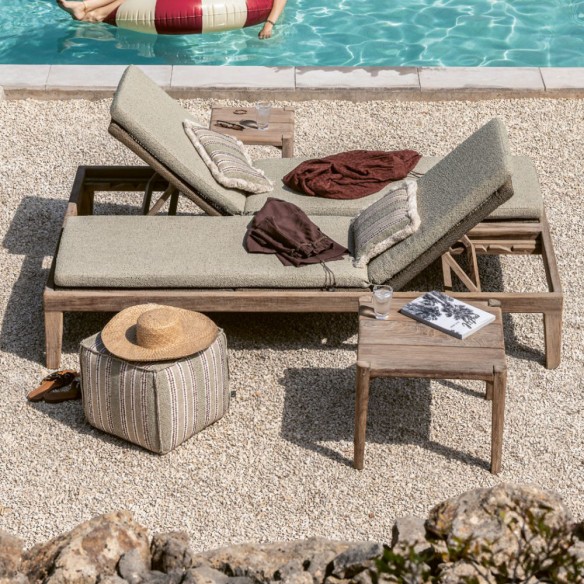 Duo de tables basses carrées de jardin FELIX en teck recyclé gris naturel H35cm H42cm