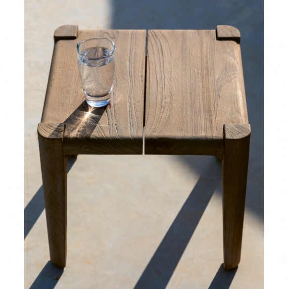 Duo de tables basses carrées de jardin FELIX en teck recyclé gris naturel H35cm H42cm