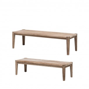 Duo de tables basses rectangulaires de jardin FELIX en teck recyclé gris naturel H35cm H42cm 2