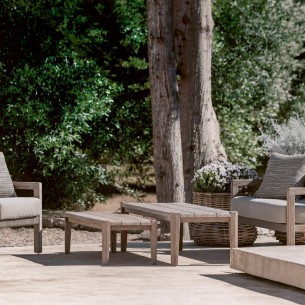 Duo de tables basses rectangulaires de jardin FELIX en teck recyclé gris naturel H35cm H42cm