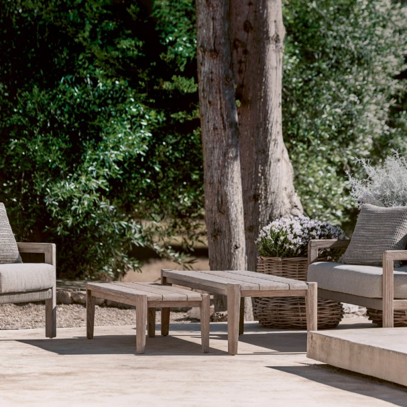 Duo de tables basses rectangulaires de jardin FELIX en teck recyclé gris naturel H35cm H42cm