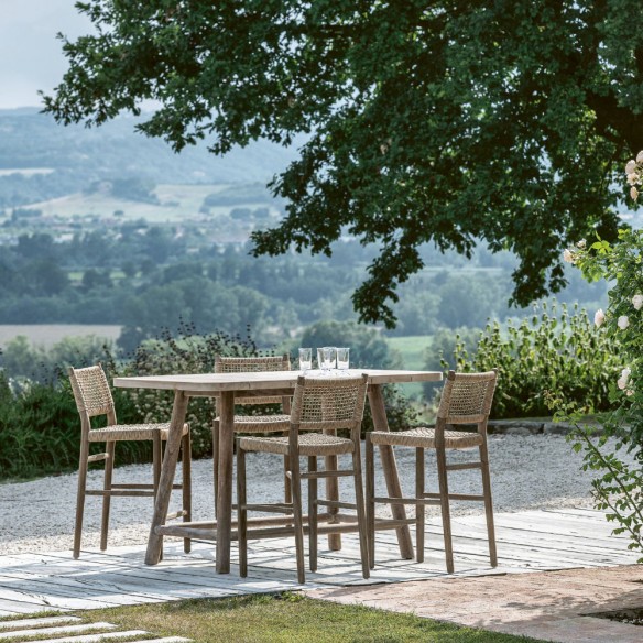 Table haute de jardin MONA en teck recyclé gris naturel L150