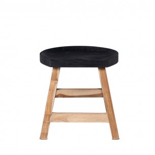 Tabouret KING en teck recyclé piétement naturel et assise noire 2