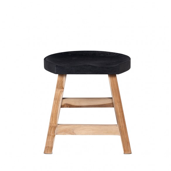 Tabouret KING en teck recyclé piétement naturel et assise noire Dareels