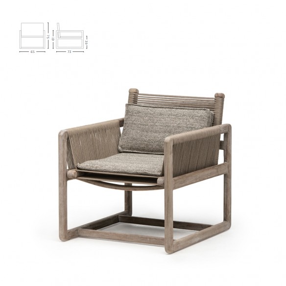 COLIN Garden Armchair in Reclaimed Teak with Low Seat and Cushions