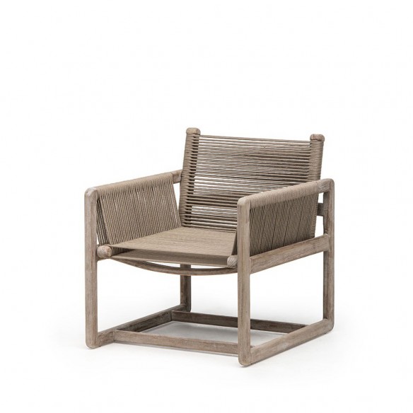 COLIN Garden Armchair in Reclaimed Teak with Low Seat and Cushions