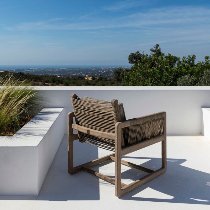 COLIN Garden Armchair in Reclaimed Teak with Low Seat and Cushions