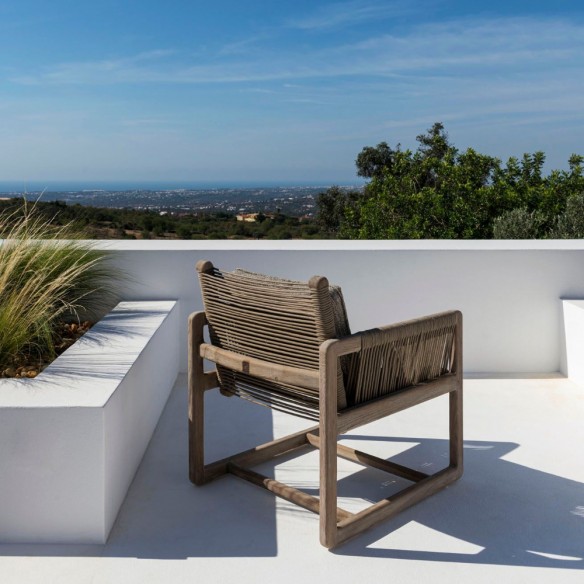 COLIN Garden Armchair in Reclaimed Teak with Low Seat and Cushions