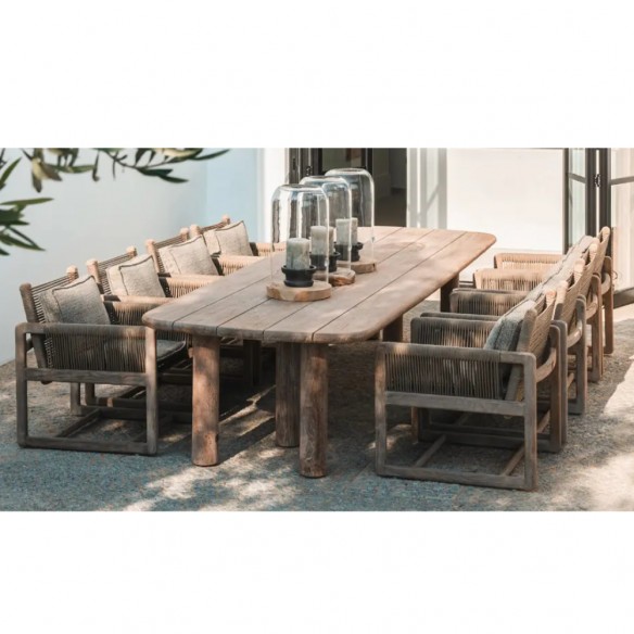 COLIN Garden Armchair in Reclaimed Teak with Low Seat and Cushions