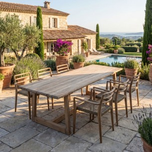 Table de jardin DELMON en teck recyclé gris naturel L250