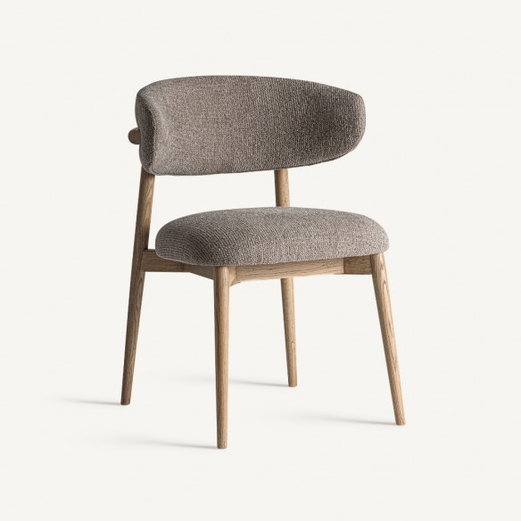 Chaise GALMOR en bois d’érable et tissu gris taupe