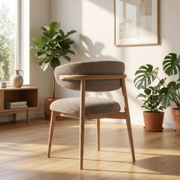 Chaise GALMOR en bois d’érable et tissu gris taupe