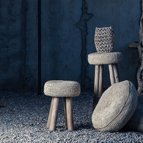 ALGA Stool in Reclaimed Teak with Natural Seagrass Seat