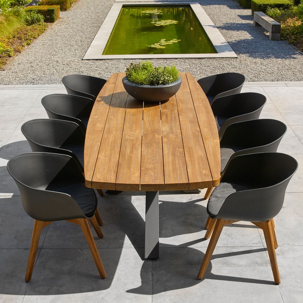 Chaise de jardin Club noir et teck avec coussins