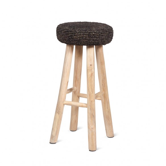 ALGA Bar Stool in Reclaimed Teak with Black Seagrass Seat