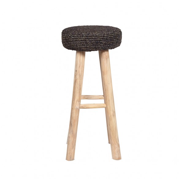 ALGA Bar Stool in Reclaimed Teak with Black Seagrass Seat