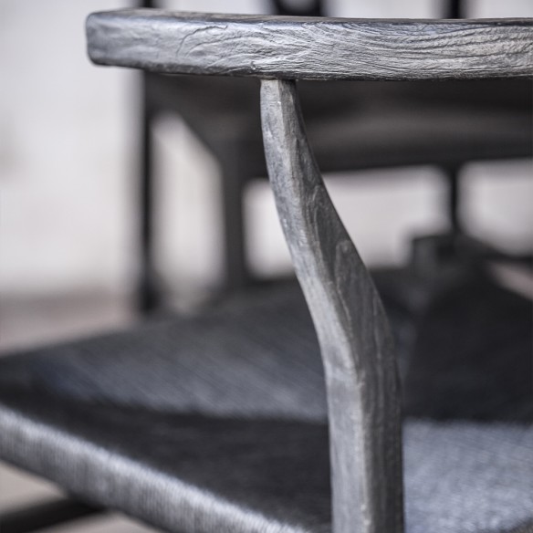 ROB Dining Chair in Black Reclaimed Teak and Black Rope