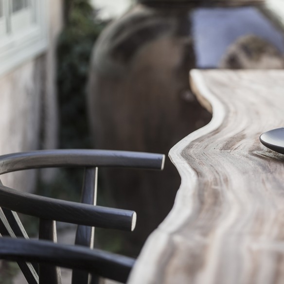 Chaise ROB en teck recyclé noir et corde noire tressée