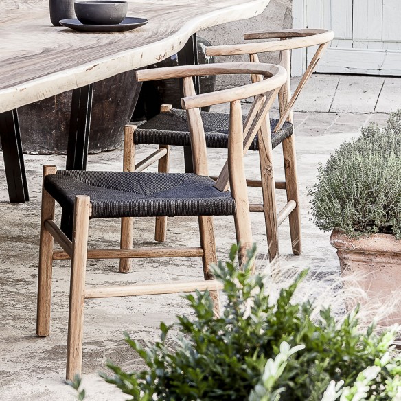 Chaise ROB en teck recyclé naturel et corde noire tressée Dareels